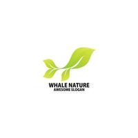 whale with leaf logo design gradient color vector