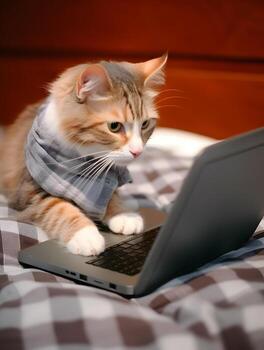 gato con de moda vendaje. concepto de trabajo duro mascota. ai generado imagen foto