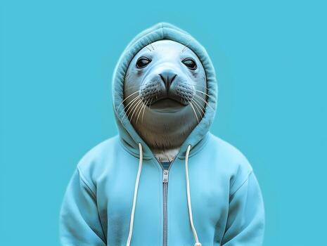 adorable sello con sudadera. ai generado foto