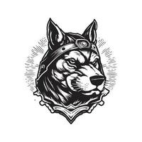 dog warrior, vintage logo line art concept black and white color, hand drawn illustration vector