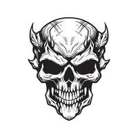 hype beast skull, vintage logo line art concept black and white color, hand drawn illustration vector