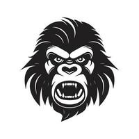 gorilla, vintage logo line art concept black and white color, hand drawn illustration vector