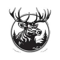 elk, vintage logo line art concept black and white color, hand drawn illustration vector