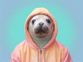 Adorable seal with hoodie. photo