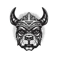 dog viking, vintage logo line art concept black and white color, hand drawn illustration vector