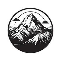 mountain, vintage logo line art concept black and white color, hand drawn illustration vector