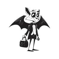 demon bat, vintage logo line art concept black and white color, hand drawn illustration vector