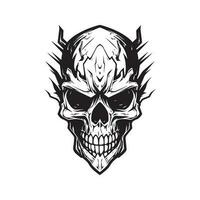 hype beast skull, vintage logo line art concept black and white color, hand drawn illustration vector