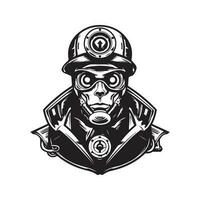 cyborg medic, vintage logo line art concept black and white color, hand drawn illustration vector