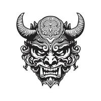 oni mask, vintage logo line art concept black and white color, hand drawn illustration vector