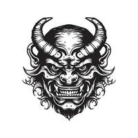 oni mask, vintage logo line art concept black and white color, hand drawn illustration vector