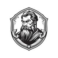 paladin with beard, vintage logo line art concept black and white color, hand drawn illustration vector