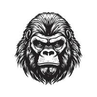 gorilla head, vintage logo line art concept black and white color, hand drawn illustration vector