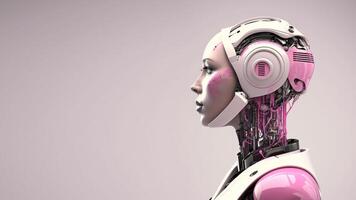 Mechanic head of human female robot with artificial intelligence. photo