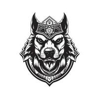 dog warrior, vintage logo line art concept black and white color, hand drawn illustration vector