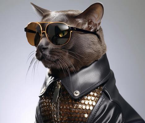 Black cat with fashionable dressing, wearing sunglasses. AI