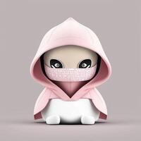 3D illustration of cute anonymous man with mask. Concept of hacker, ninja assassin, thief, wizard or money heist. Cybersecurity, Cybercrime, Cyberattack. photo