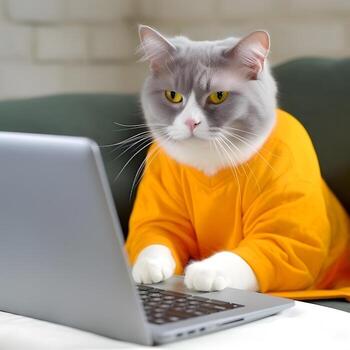 gato con de moda vendaje. concepto de trabajo duro mascota. ai generado imagen foto