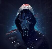 Hacker with hoodie. Concept of cybercrime, cyberattack, scammer, etc. photo