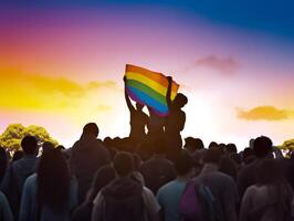 Silhouette of pride parade people. LGBTQ pride. photo