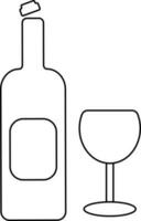 Bottle with cocktail glass in line art illustration. vector