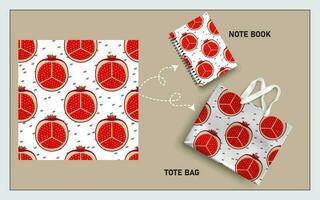 mockup tote bag and note book with slice of pomegranates seamless pattern vector. vector