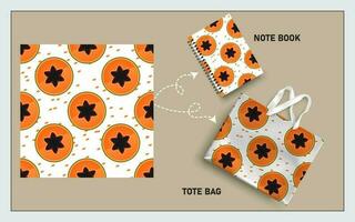 mockup tote bag and note book with slice of papaya seamless pattern vector. vector