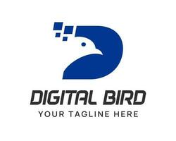 Letter D Tech digital flying bird logo design vector