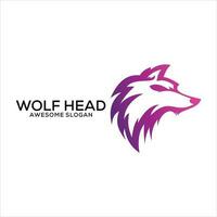 wolf head logo design gradient line art vector