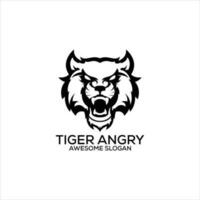 tiger angry logo design line art vector