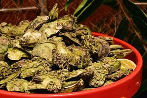 tasty fresh seafood on display in a shop or restaurant ready to eat photo