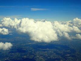 interesting views from the airplane window on a warm summer day photo