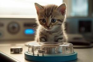 Curious kitten exploring his owner lab illustration photo