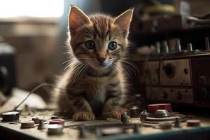 Curious kitten exploring his owner lab illustration photo