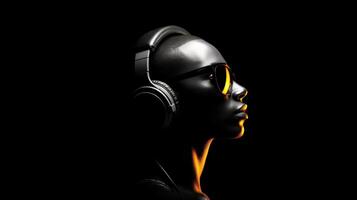 Cool DJ with headphones. Illustration photo