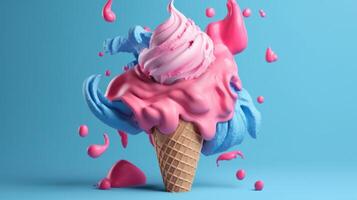 rosado y azul hielo crema. ilustración ai generativo foto