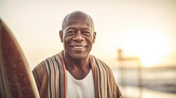 sonriente hombre con navegar tablero. ilustración ai generativo foto