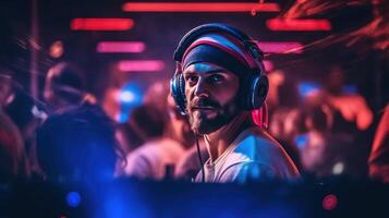 Cool DJ with headphones. Illustration photo