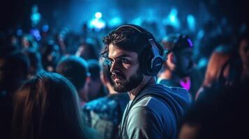 Cool DJ with headphones. Illustration photo