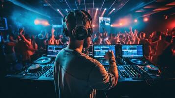 Cool DJ with headphones. Illustration photo