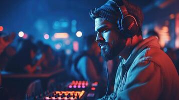 Cool DJ with headphones. Illustration photo