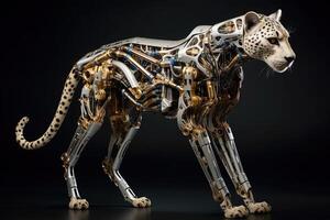 Cheetah Cat cyborg animal in black background illustration generative ai photo