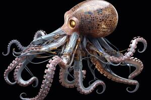 octopus cyborg animal isolated on black background illustration photo