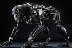 Chimpanzee ape monkey cyborg on black background illustration photo