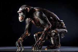 Chimpanzee ape monkey cyborg on black background illustration photo