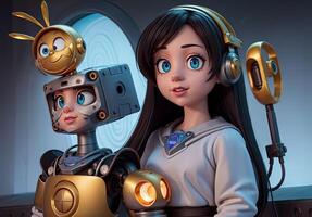 Robot cartoon attractive anime girl manga style illustration photo