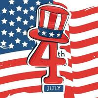 Happy 4th of July. With Uncle Sam hat and waving American flag background vector