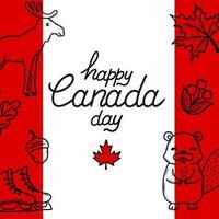 contento Canadá día. festivo bandera con garabatear elementos. vector