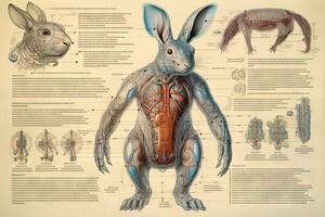 Conejo cyborg animal detallado infografía, lleno detalles anatomía póster diagrama ilustración generativo ai foto