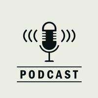 Podcast logo design with microphone image in black and white vector